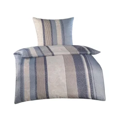 Bettwäsche 2-teilig 135 x 200 Microfaser Streifen Blau