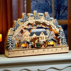 Winterlicher Weihnachtsmarkt mit drehender Pyramide